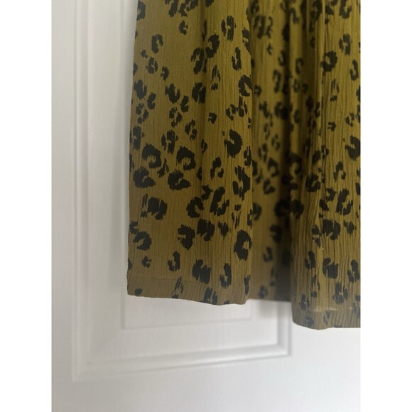 Garnet Hill Green Leopard Print Midi Skirt Size Large Lined Pockets - Picture 4 of 8